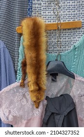 Vintage Luxury Fur Shawl With Head At Flea Market