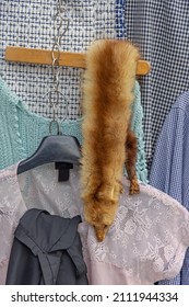 Vintage Luxury Fur Shawl With Head At Flea Market