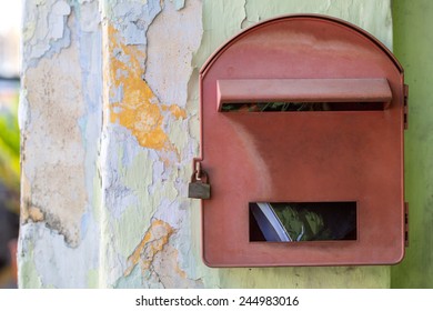 Vintage Mail Box Hang On The Old Wall