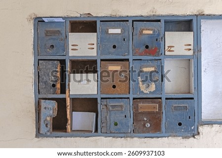 Vintage Mailboxes Set Built in Old Condo Building Wall
