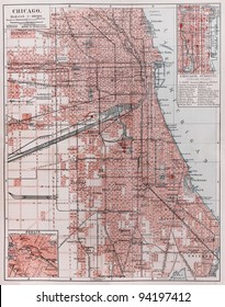 Vintage Map Of Chicago At The Beginning Of 20th Century -  Picture From Meyers Lexicon Books Collection (written In German Language ) Published In 1906 , Germany.