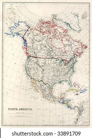 Vintage Map Of North America With Alaska As 