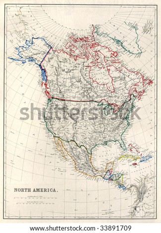 Vintage map of North America with Alaska as 
