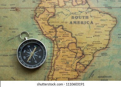 vintage map south america and compas, close-up - Shutterstock ID 1110603191