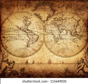 vintage map of the world 1733 - Shutterstock ID 115649035