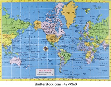 Vintage map of the world. Mercator projection