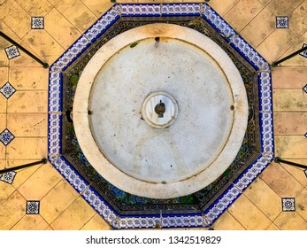 Vintage Marble Fountain And Mosaic Tile Floor View From Above