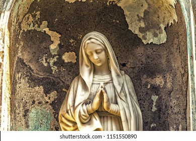 Vintage Marble Statue Of The Blessed Virgin Mary