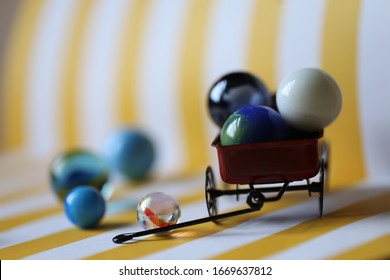 Vintage  Marble Toy Ball With Radio Flyer Little Red Wagon