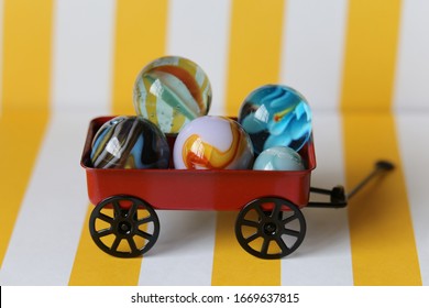 Vintage  Marble Toy Ball With Radio Flyer Little Red Wagon