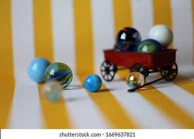 Vintage  Marble Toy Ball With Radio Flyer Little Red Wagon