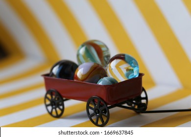 Vintage  Marble Toy Ball With Radio Flyer Little Red Wagon