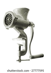 Vintage  Meat Grinder. Isolated On White With Clipping Path