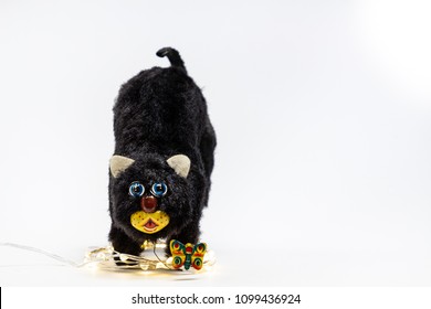 A Vintage Mechanical Wind Up Toy; Black Cat The Moves Up And Down.