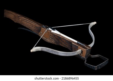 Vintage Medieval Crossbow With Bolt On Black Background