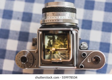 vintage medium format camera top view