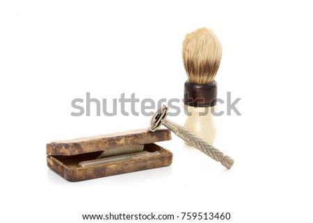 Vintage Mens Shaving Kit Metal Handle Stock Photo Edit Now 759513460   Vintage Mens Shaving Kit Metal 450w 759513460 