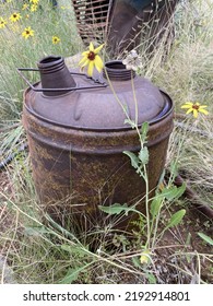 Vintage Metal Gas Can With Flowers