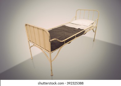 Vintage Metal Hospital Bed On Neutral Background