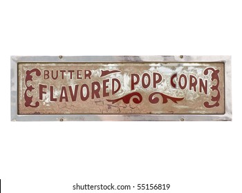 Vintage Metal Popcorn Sign Isolated On White Background