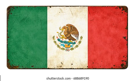 Vintage Metal Sign On A White Background - Flag Of Mexico