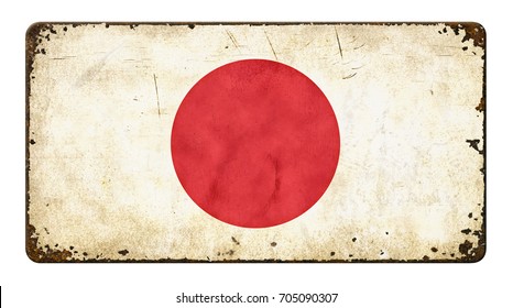 Vintage Metal Sign On A White Background - Flag Of Japan