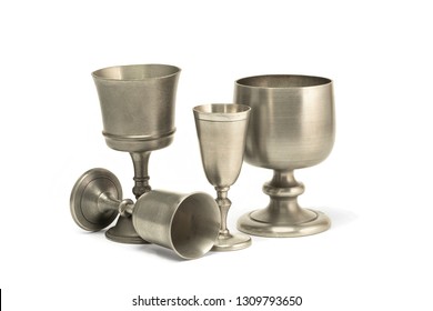Vintage Metal Wine Goblets Isolated