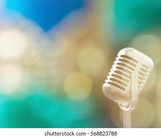 Vintage Microphone With Blurred Bight Light Background And Soft Focus