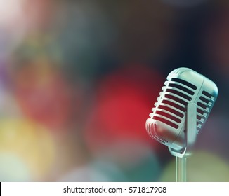 Vintage Microphone With Blurred Bight Light Background And Soft Focus