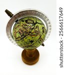 Vintage Miniature Globe with Wooden Base and Metal Latitude Scale