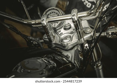 Vintage motorcycle handlebars and speedometer - Powered by Shutterstock