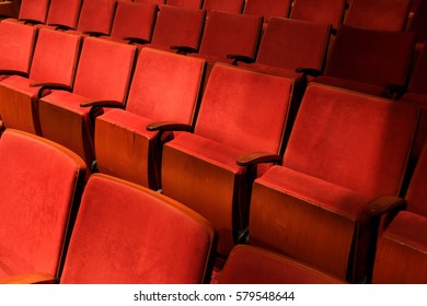 Vintage Movie Theater, Empty Auditorium With Red Seats