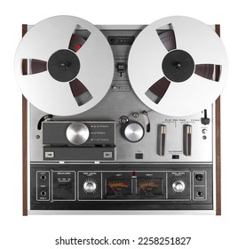 Vintage Music and sound - Retro reel to reel tapes recorder isolated white background. - Shutterstock ID 2258251827