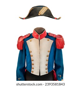 Vintage Napoleon costume with hat isolated on a white background
