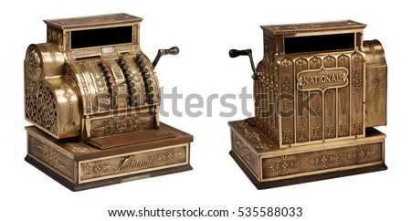 Vintage National Cash Register Isolated two views 