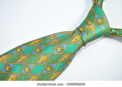 Vintage Necktie Gianni Versace Medusa Head Gold Green Color