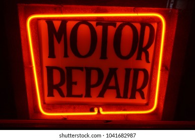 Vintage Neon Signs Advertising Cars Motor Stock Photo 1041682987