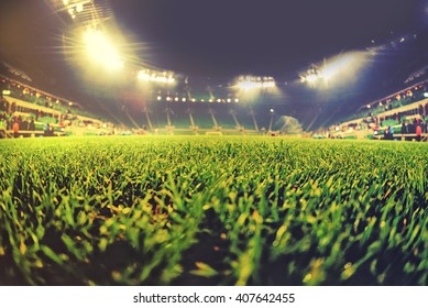 Vintage ohiti of stadium, close up on grass