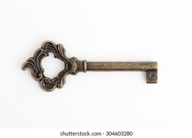 Vintage Old Bronze Skeleton Key With Hole