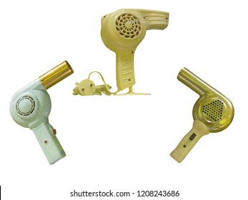 Vintage old hair dryer isolated over white background
