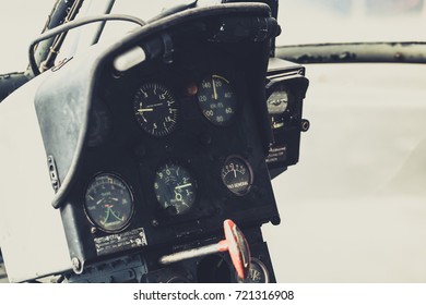 Vintage Old Helicopter Cockpit Copter Dashboard With Displays Guage