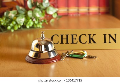 Vintage Old Hotel Bell On The Table