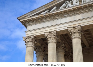 Vintage Old Justice Courthouse Column. Neoclassical colonnade with corinthian columns as part of a public building resembling a Greek or Roman temple - Shutterstock ID 1557734150