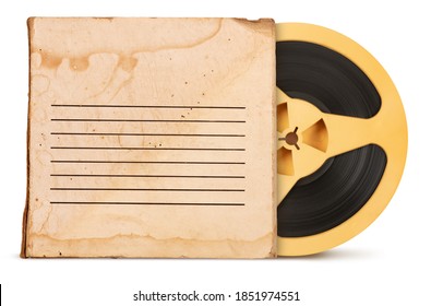 Vintage Old Magnetic Audio Tape Reel With Box Isolated On White Background