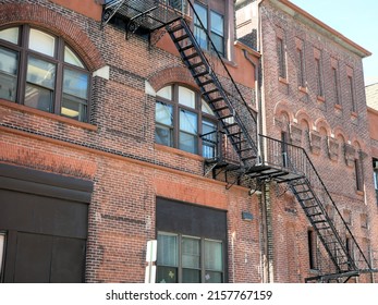 Vintage Old Red Brick Building Fire Escape In Hoboken New Jersey