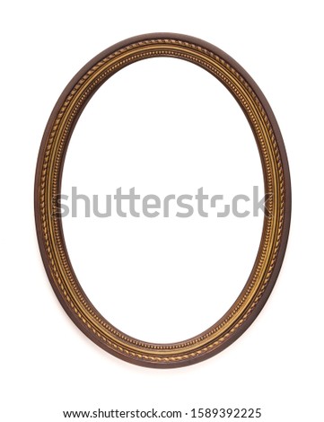 Vintage old retro wooden oval frame isolated on white