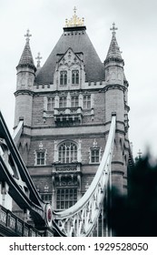 A Vintage Old School Photo Of The Tower Bridge In London, England  Beautiful Urban Architecture With Grey Sky 