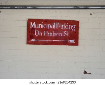 Vintage Old Sign Municipal Parking On Hudson Street In Hoboken New Jersey