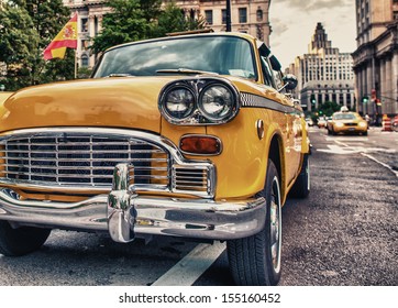 Vintage old Taxi in New York City. Classic Yellow Cab in Manhattan.