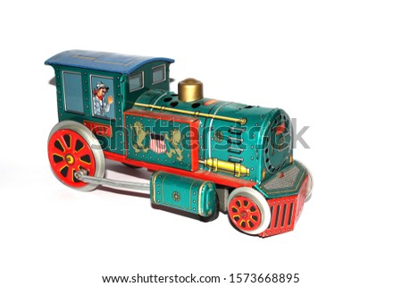 Vintage Old Toy Train On White Background